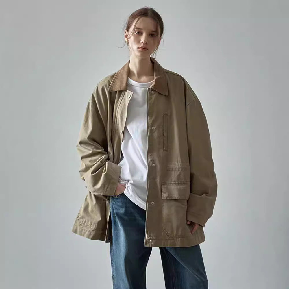 Damen Oversized Utility-Jacke mit robustem Stoff und praktischen Taschen Drune