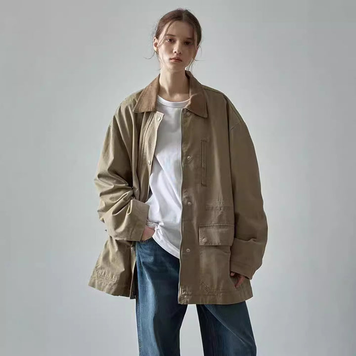 Damen Oversized Utility-Jacke mit robustem Stoff und praktischen Taschen Drune