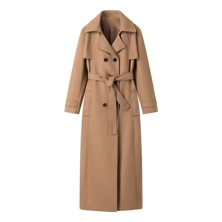 Damen eleganter Trenchcoat mit Schulterklappen und Taillengürtel Drune