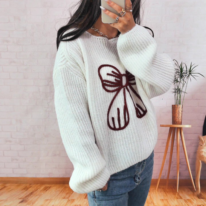 Damen lässiger Pullover mit schickem Schleifendesign Drune