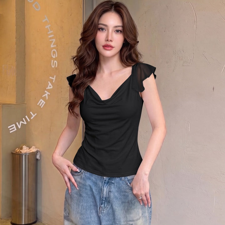 Damen Elegantes Top mit fließendem Chiffon-Detail Drune