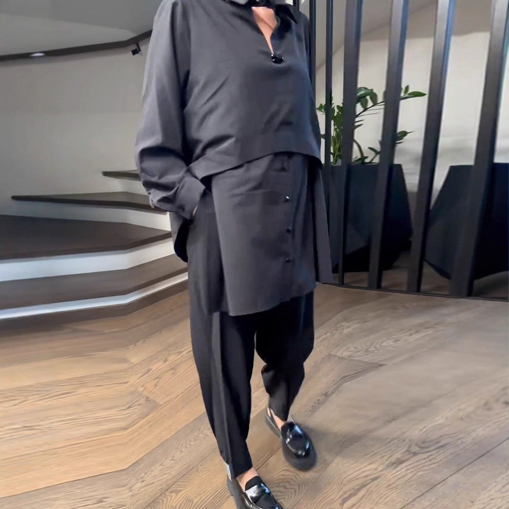 Damen Lässiger Zweiteiliger Anzug mit modischer Bluse und Hose Drune