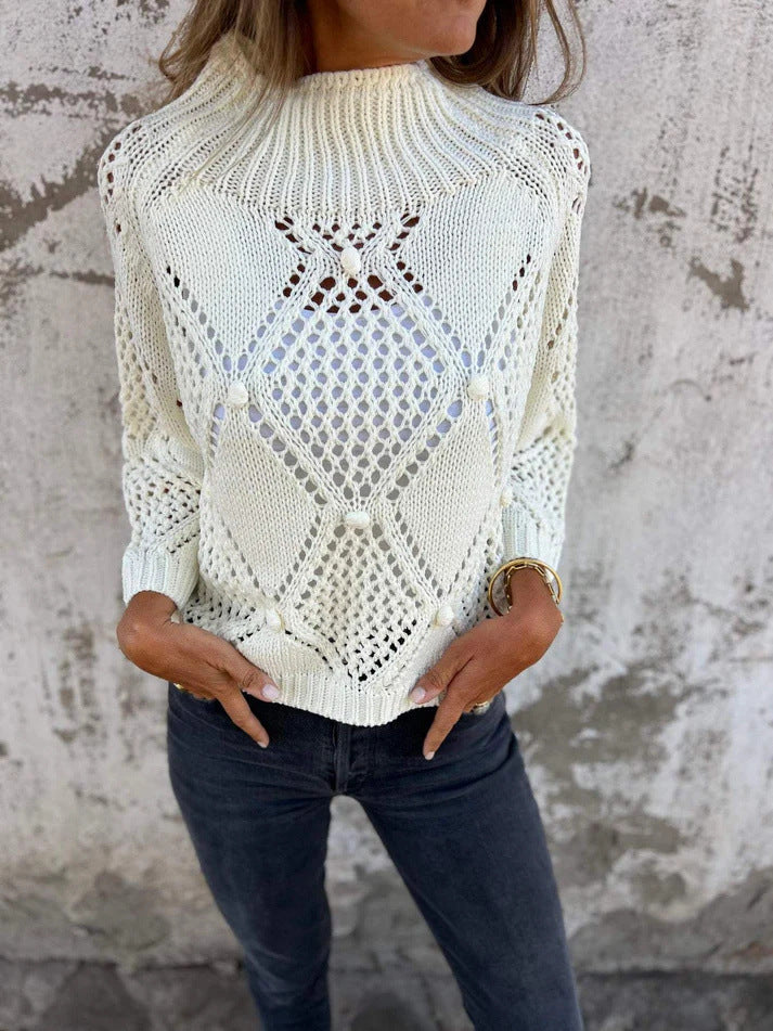 Damen luftiger Strickpullover mit einzigartigem Häkelmuster Drune
