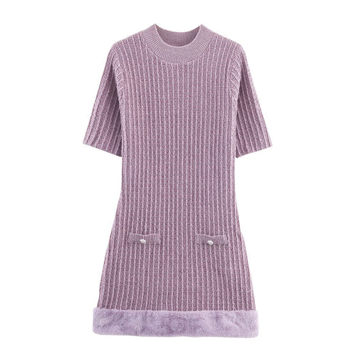 Damen Strickkleid mit dekorativen Taschen und kuscheligem Saum Drune