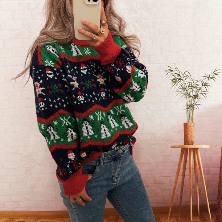 Damen Weihnachtspullover mit fröhlichem Motiv und lässigem Schnitt Drune
