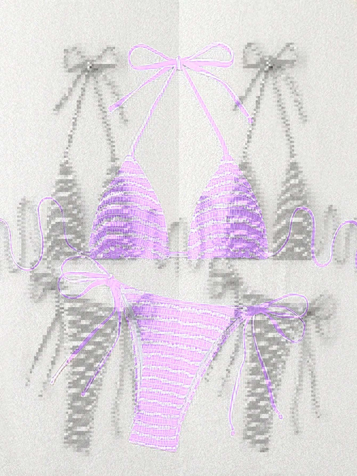 Damen Triangel-Bikini mit feinem Streifenmuster und raffinierten Bindebändern Drune