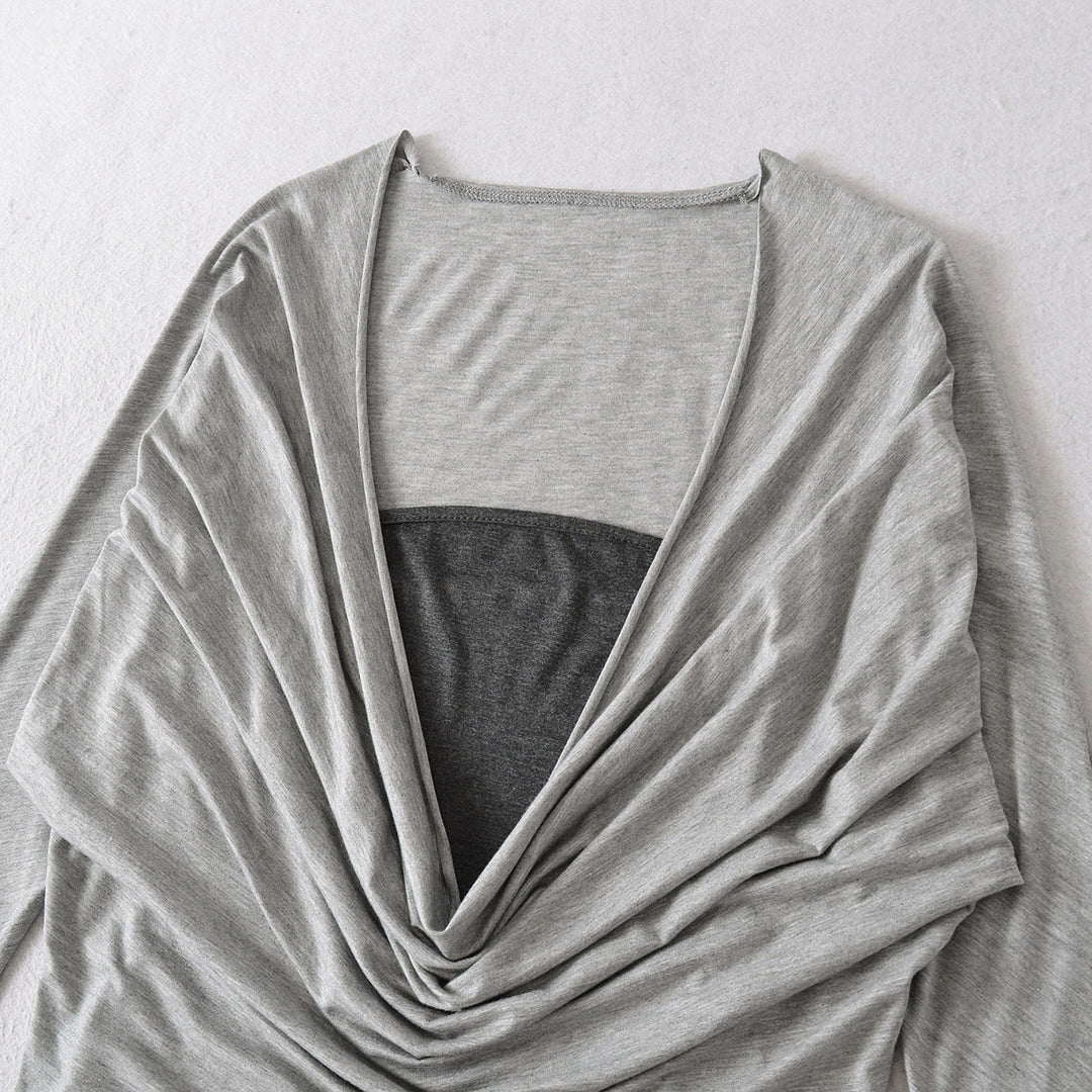 Damen lässiges Langarmshirt mit raffiniertem Drapierungsdesign Drune