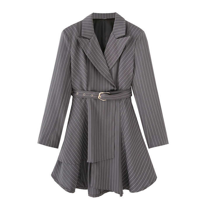 Damen gestreifte Blazerjacke mit definiertem Taillenschnitt und elegantem Gürtel Drune