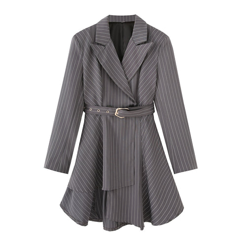 Damen gestreifte Blazerjacke mit definiertem Taillenschnitt und elegantem Gürtel Drune