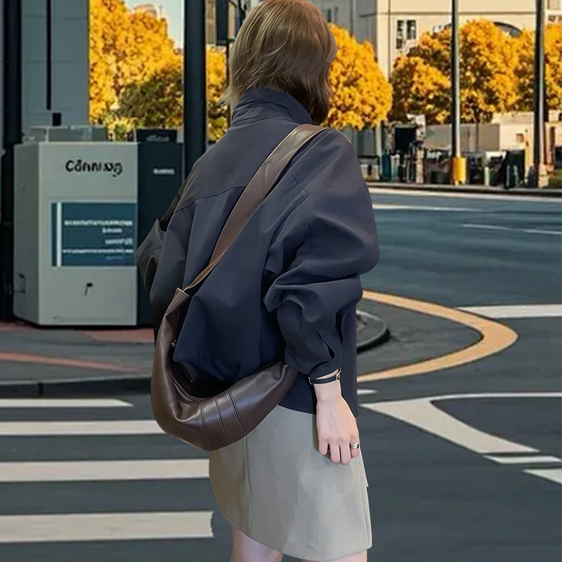 Damen modische Kurzjacke mit innovativem Kragen und dekorativen Knöpfen Drune