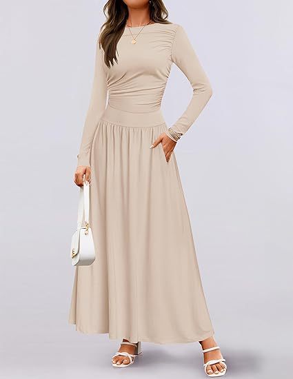 Damen Maxikleid mit langem Arm und praktischem Taschen-Design Drune