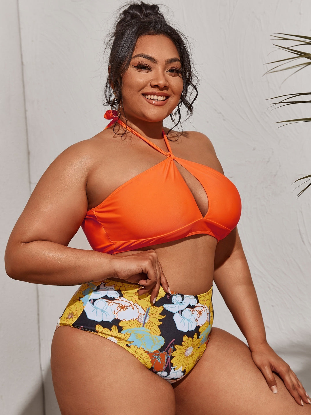 Damen Bikini-Set mit hoher Taille und verspieltem Blumenmuster Drune