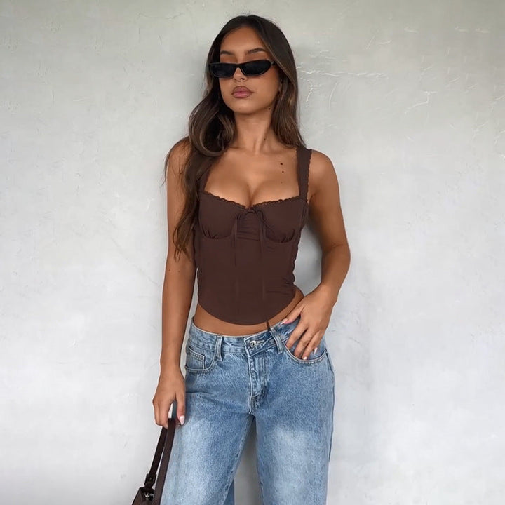 Damen Top mit Spaghetti-Trägern und Raffungen Drune