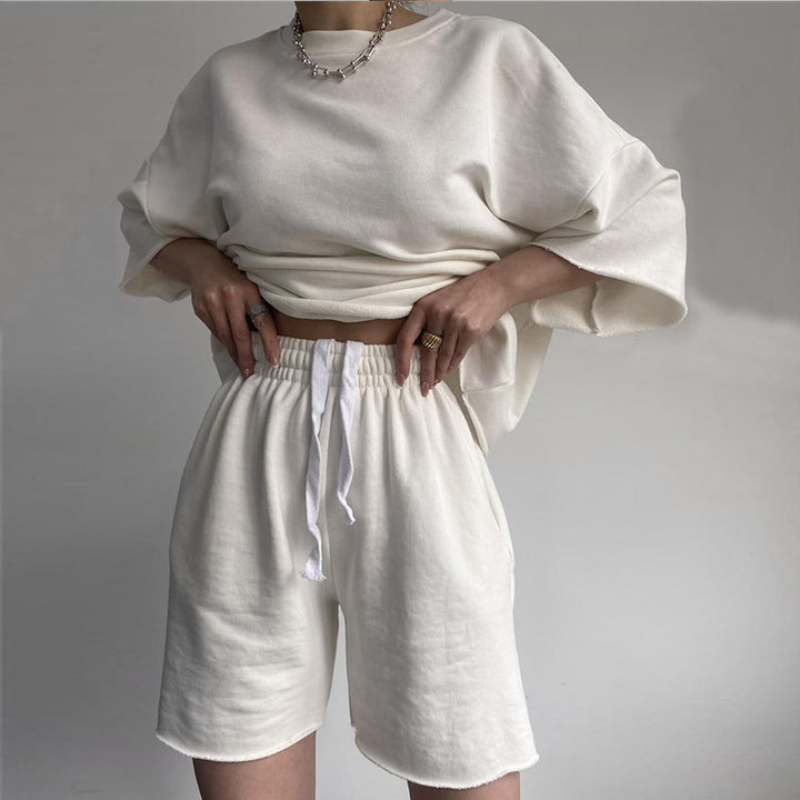 Damen Lässiges Oversized Freizeitset mit kurzärmligem Oberteil und weiten Shorts Drune