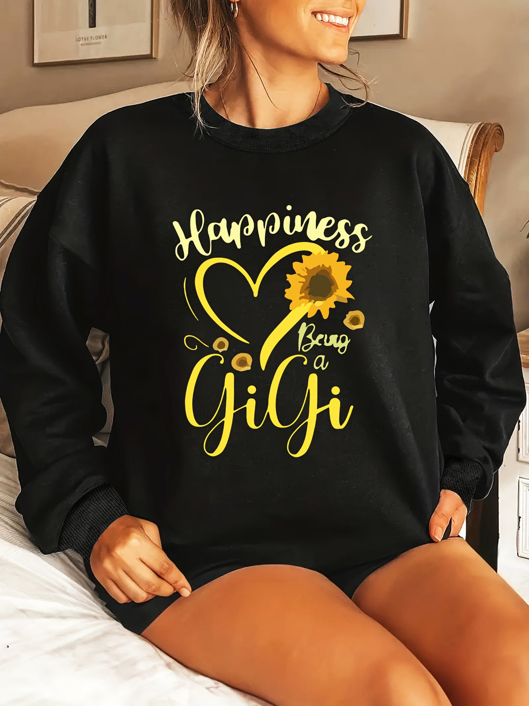 Damen Sweatshirt mit voluminösen Ärmeln und fröhlichem Motiv Drune