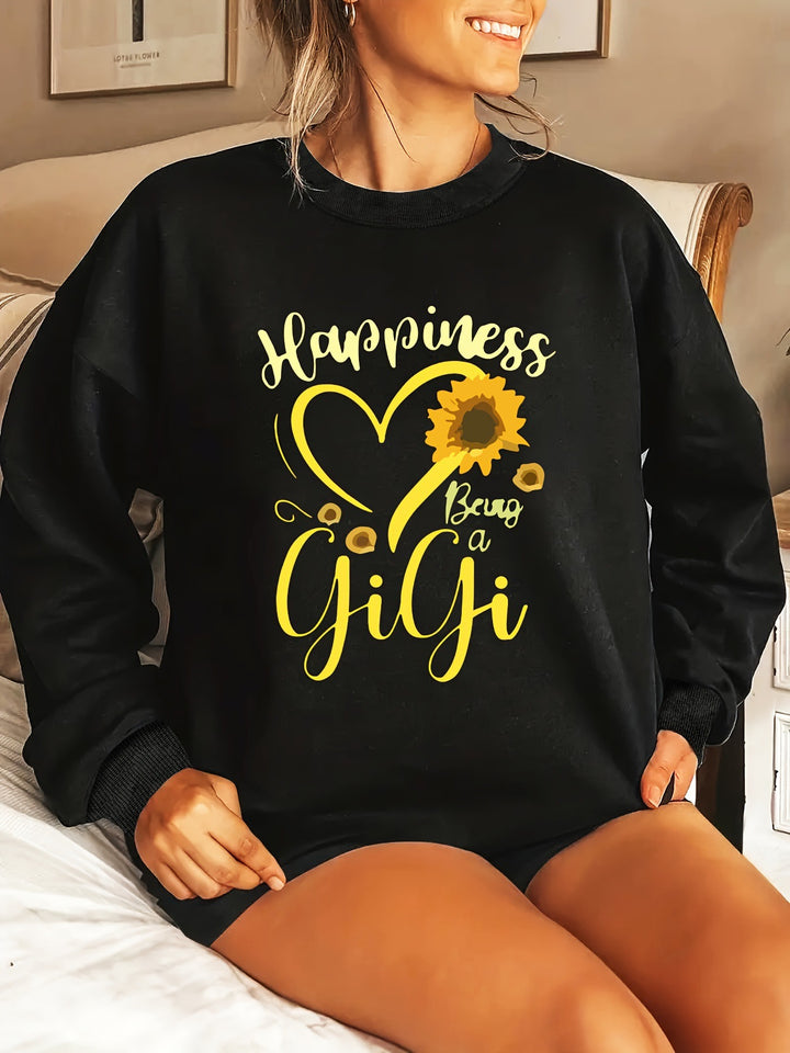 Damen Sweatshirt mit voluminösen Ärmeln und fröhlichem Motiv Drune