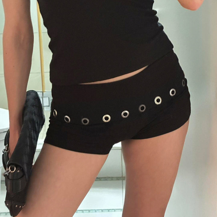 Damen Modische Shorts mit dekorativen Ösen Drune
