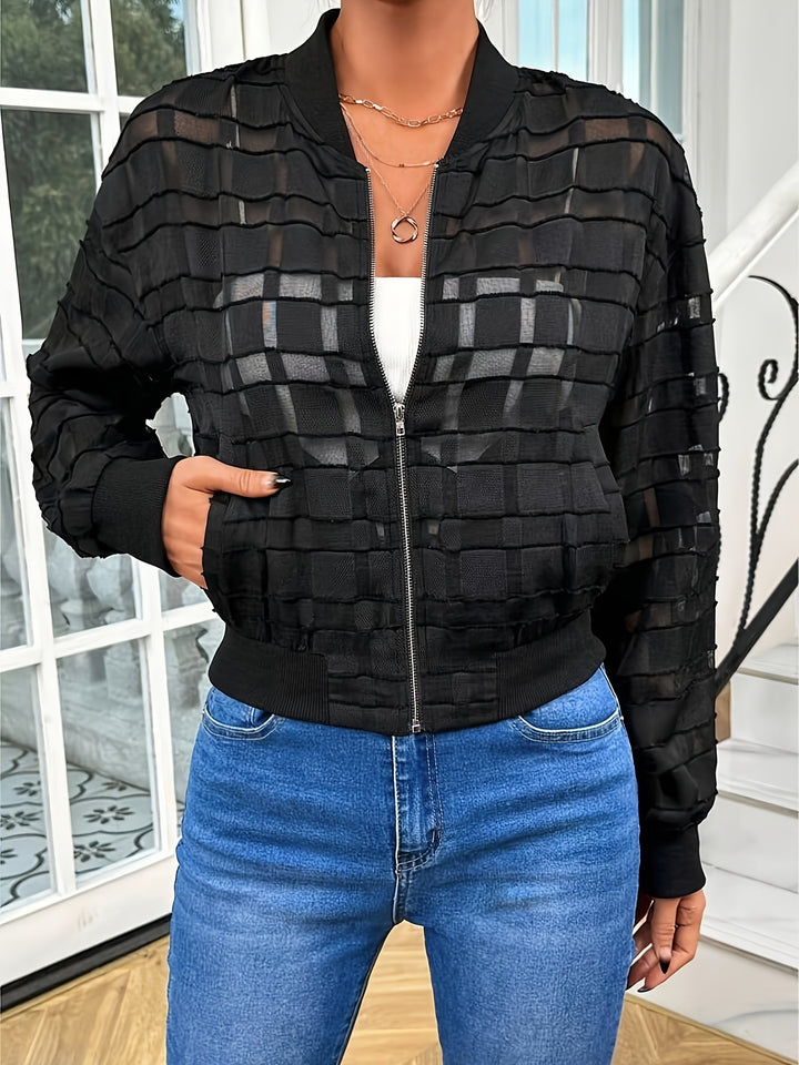 Damen Oversized Bomberjacke mit strukturierter Oberfläche und praktischem Reißverschluss Drune
