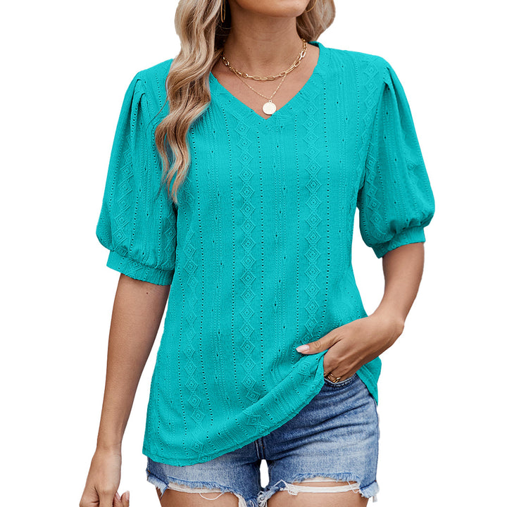 Damen Bluse mit eleganten Puffärmeln und feinem Lochmuster Drune