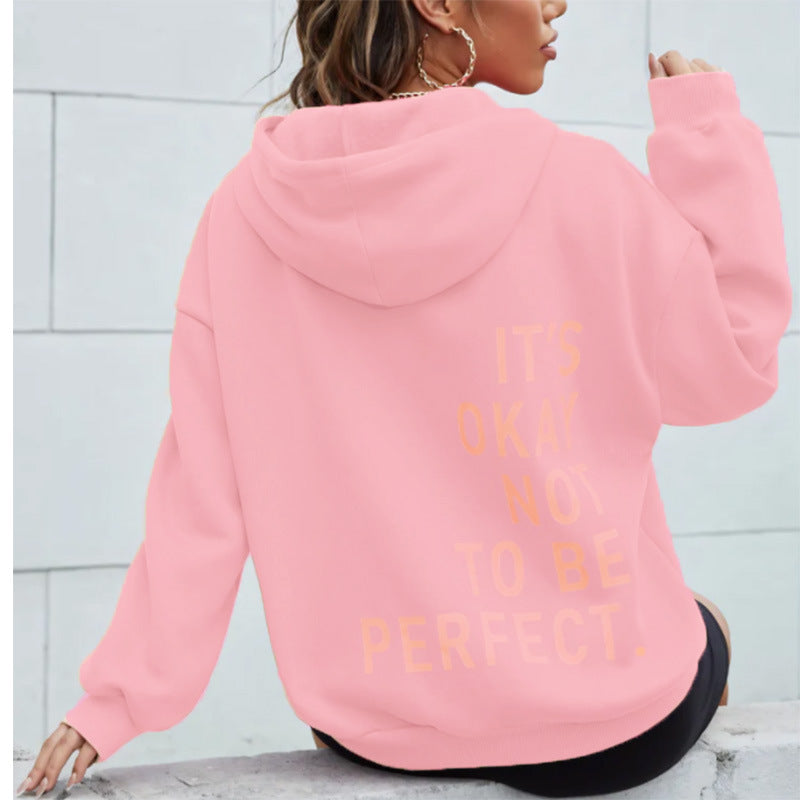 Damen Kapuzenpullover mit motivierendem Schriftzug und kuscheligem Innenfutter Drune