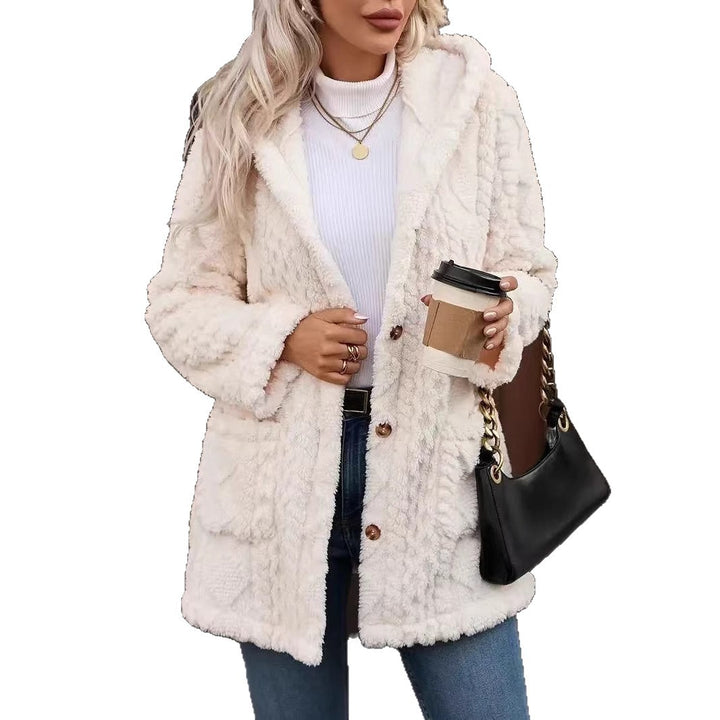 Damen Kuschelige Plüschjacke mit Knopfverschluss und taschen Drune