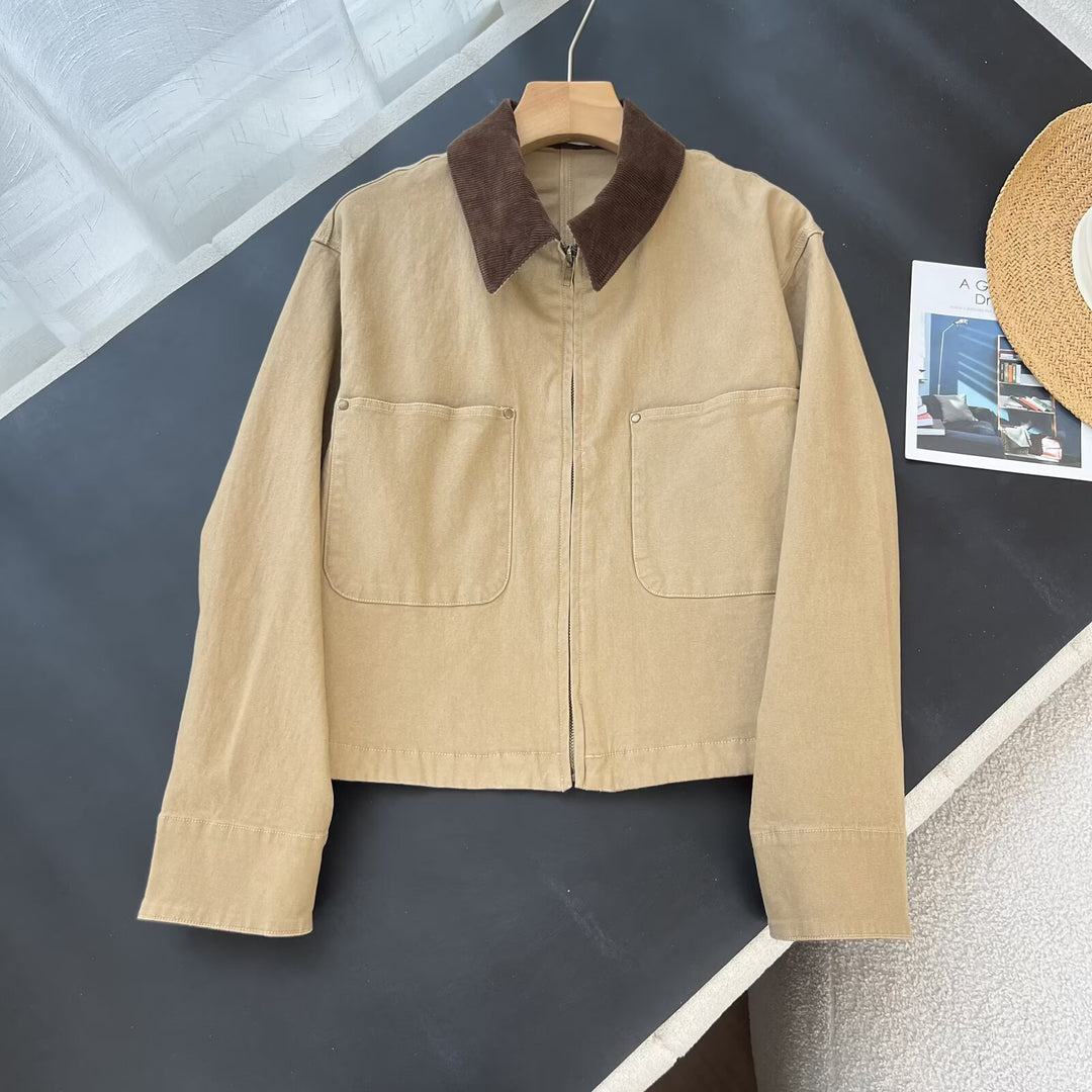 Damen modische cropped Übergangsjacke mit zeitloser Cordsäule Drune