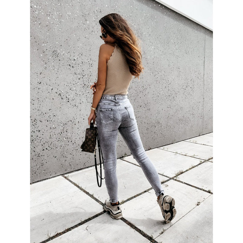 Damen High Waist Ripped Jeans Drune