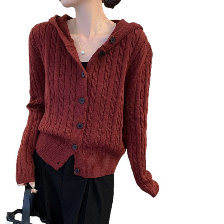Damen gestrickte Cardiganjacke mit Kapuze und Zopfmuster Drune