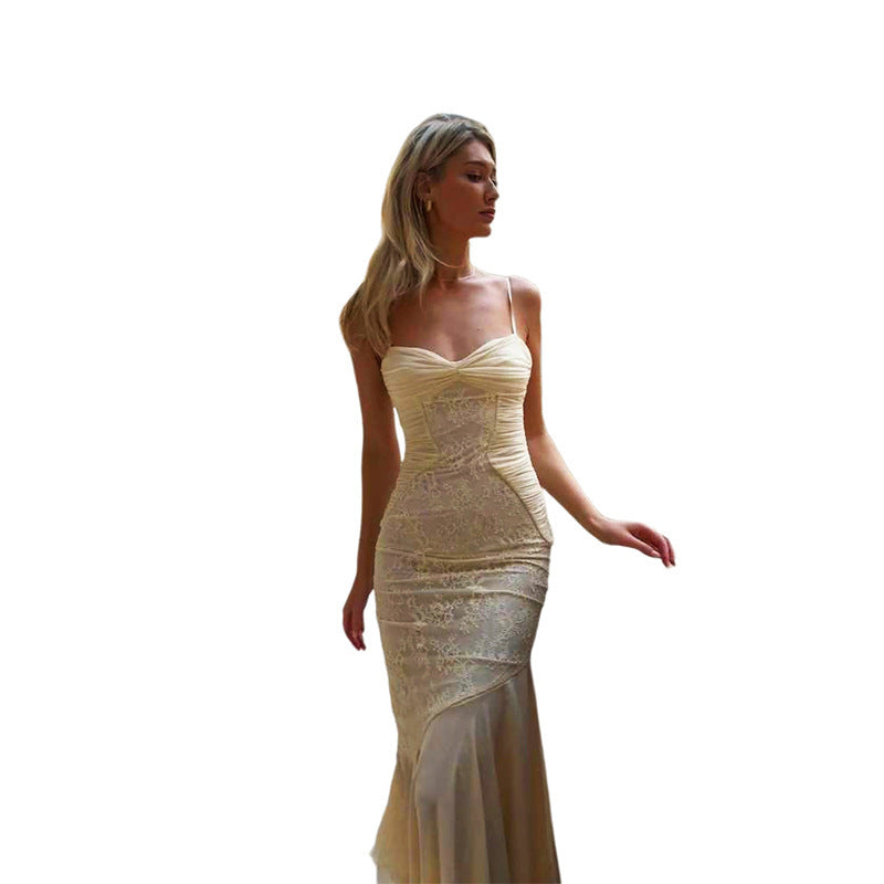 Damen Figurbetontes Maxikleid mit Spaghettiträgern und elegantem Drapierungsdesign Drune