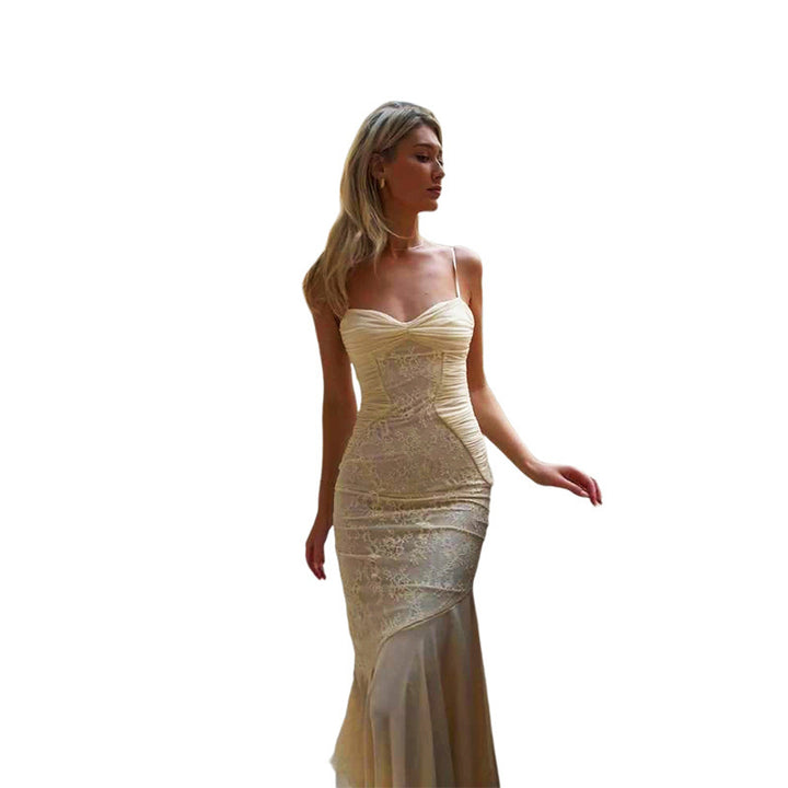 Damen Figurbetontes Maxikleid mit Spaghettiträgern und elegantem Drapierungsdesign Drune
