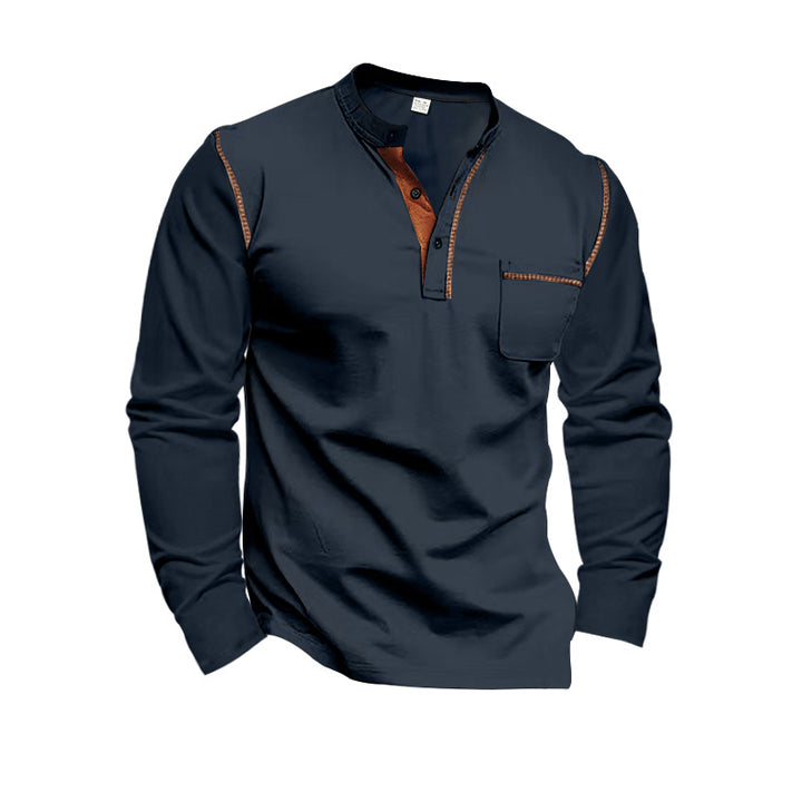 Herren Langarm-Henley-Shirt mit modernem Kragen und praktischer Brusttasche Drune