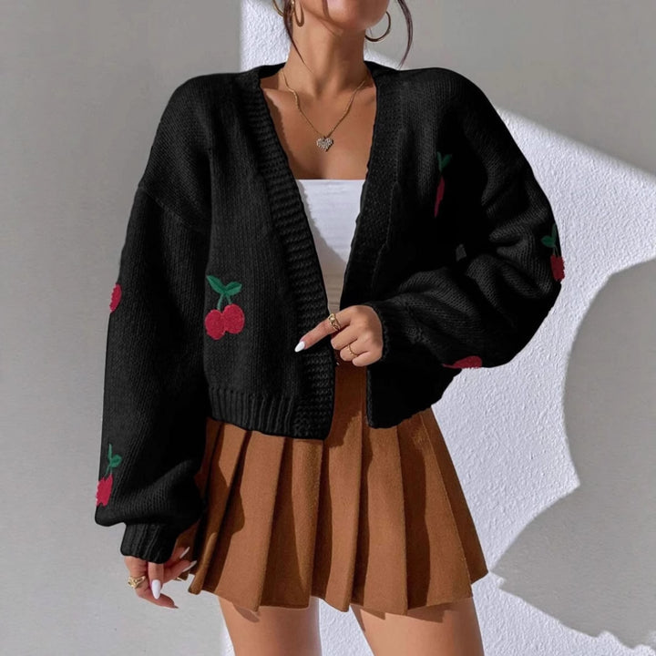 Damen Strickjacke mit floralem Kirschmuster Drune