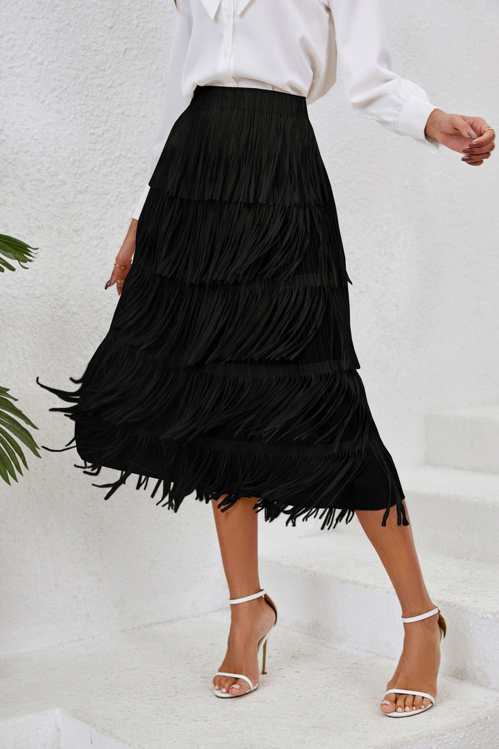 Damen Rock mit fransigem Design und schwingenden Lagen Drune