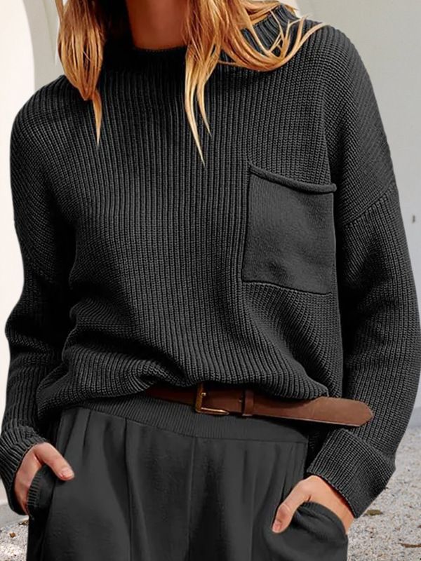 Damen Strickpullover mit weitem Schnitt und praktischer Brusttasche Drune