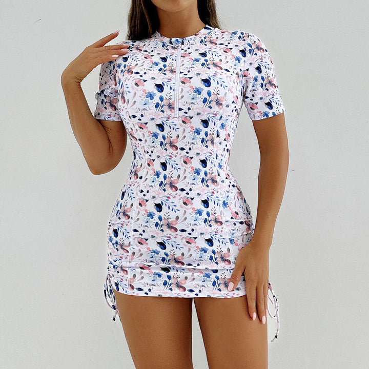 Damen Surfanzug mit stylischem Blumenmuster und kurzem Arm Drune