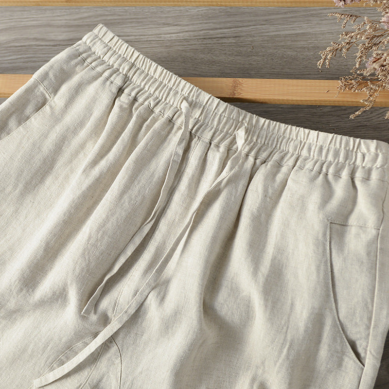Damen Locker geschnittene Leinenhose mit elastischem Bund Drune