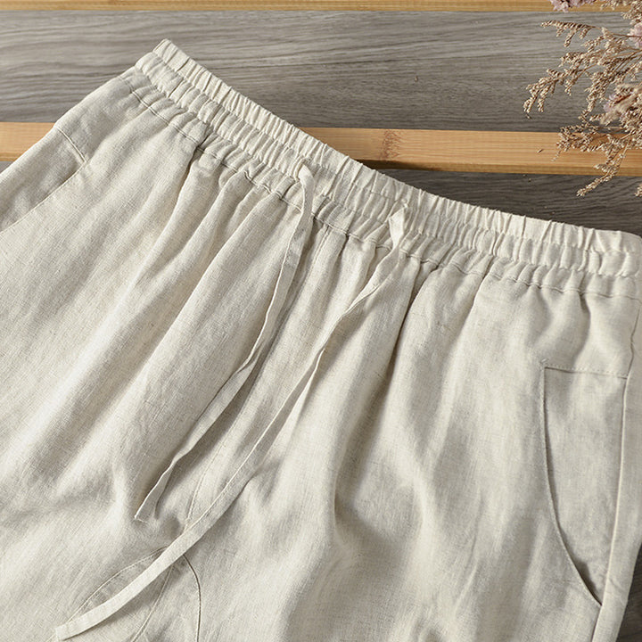 Damen Locker geschnittene Leinenhose mit elastischem Bund Drune