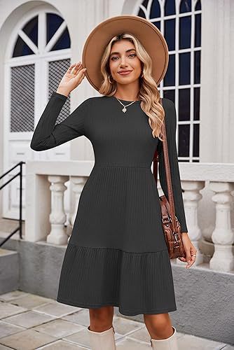 Damen Maxikleid mit Rippstruktur und weitem Rock Drune