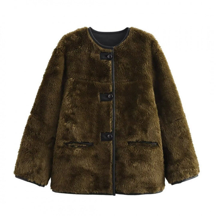 Drune | Damen Teddyjacke mit Kontrasttaschen