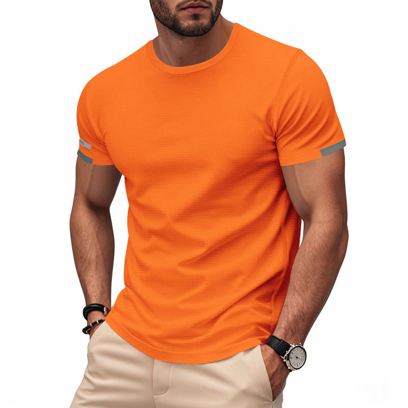 Herren nan athletisches Funktions-T-Shirt mit Rundhalsausschnitt, körpernahem Stretchschnitt und kontrastierendem Ärmelsaum Drune
