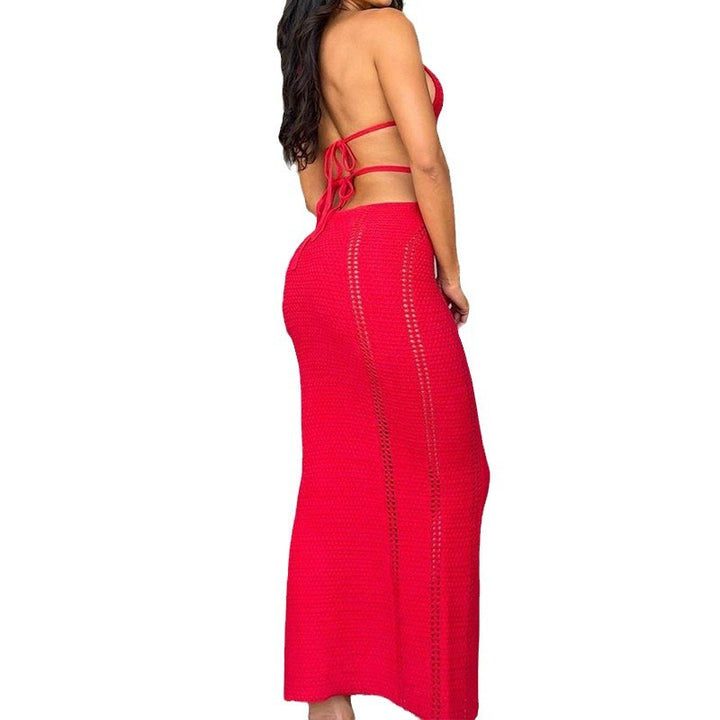 Damen Häkel-Maxikleid mit Cut-Outs und Neckholder Drune