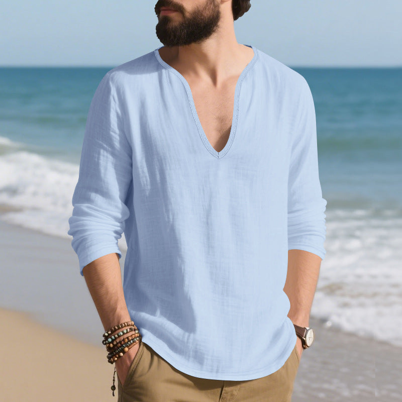 Herren lässiges Langarmshirt mit V-Ausschnitt aus hochwertigem Baumwollmix Drune