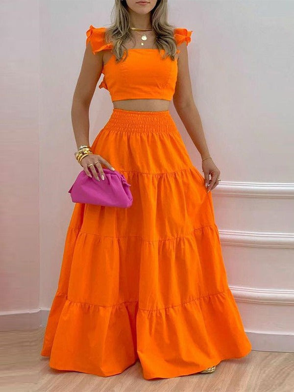 Damen Zweiteiliges Sommer-Outfit mit Volants Drune