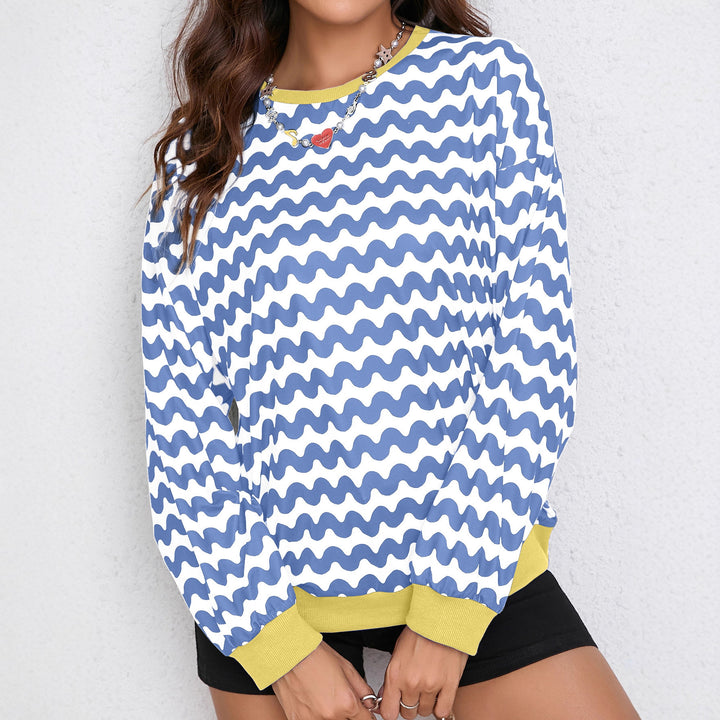 Damen farbenfrohes Sweatshirt mit Wellenmuster und sportlichem Schnitt Drune