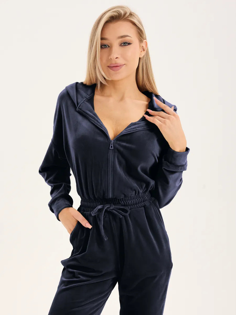 Damen Fleece-Jumpsuit mit praktischem Reißverschluss und elastischem Bund Drune
