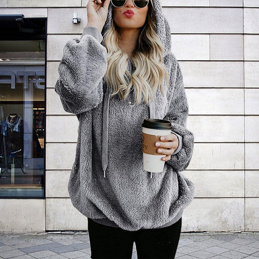 Damen Oversized Kuschelpullover mit praktischer Kapuze und seitlichen Einschubtaschen Drune