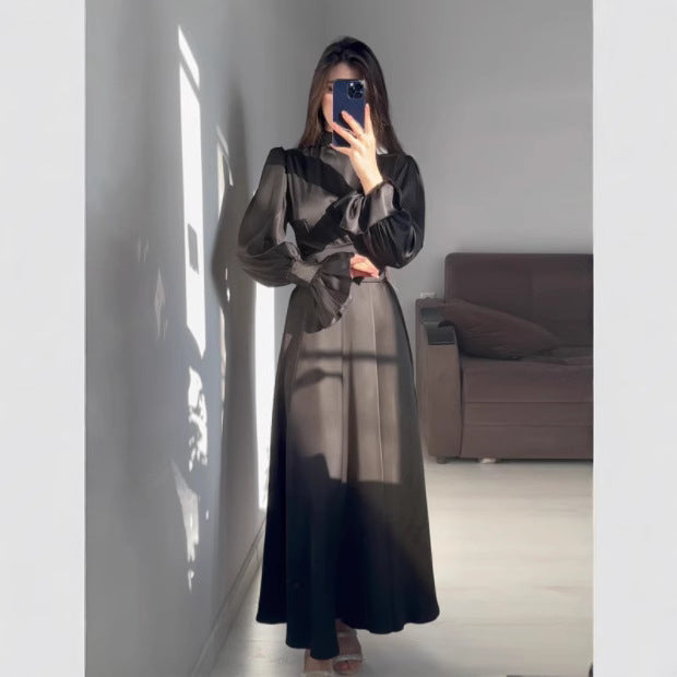 Damen Maxikleid mit weitem Ärmel und raffiniertem Schnitt Drune