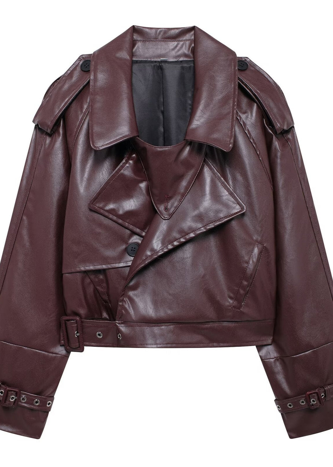 Drune | Cropped fake Leder Motojacke