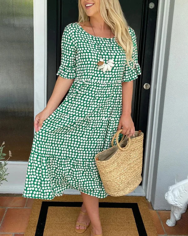 Drune | Sommer Rundhals Bedrucktes Kurzarmkleid
