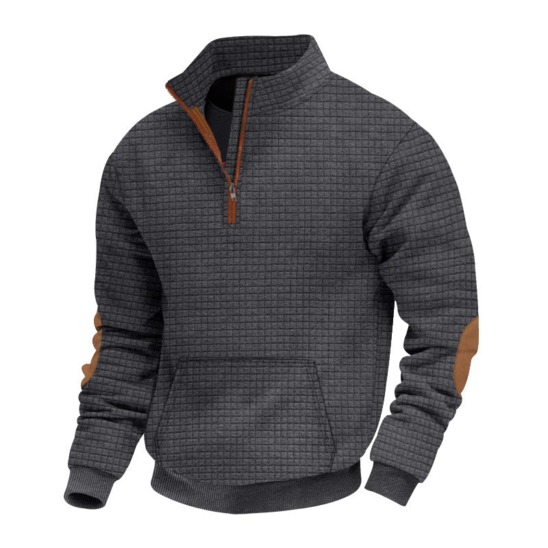 Herren nan gesteppter Halbzip Pullover mit Reißverschlusskragen und Kunstleder-Ellbogenpatches Drune